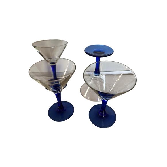 Luminarc France Cobalt Blue Stemmed Crystal Martini Glasses 4oz - Set Of 4 VTG - Picture 3 of 4